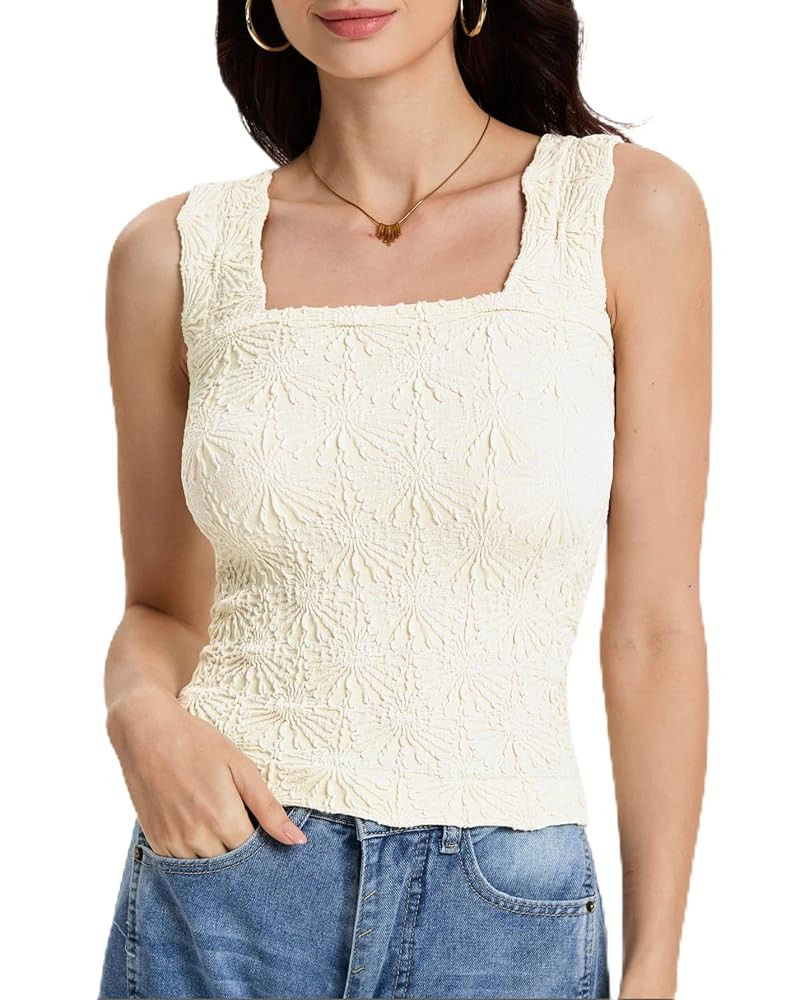 Women's Square Neck Wide Strap Crop Tank Tops Slim Fit Sleeveless Going Out Top Flower Lettuce Tr... | Amazon (US)