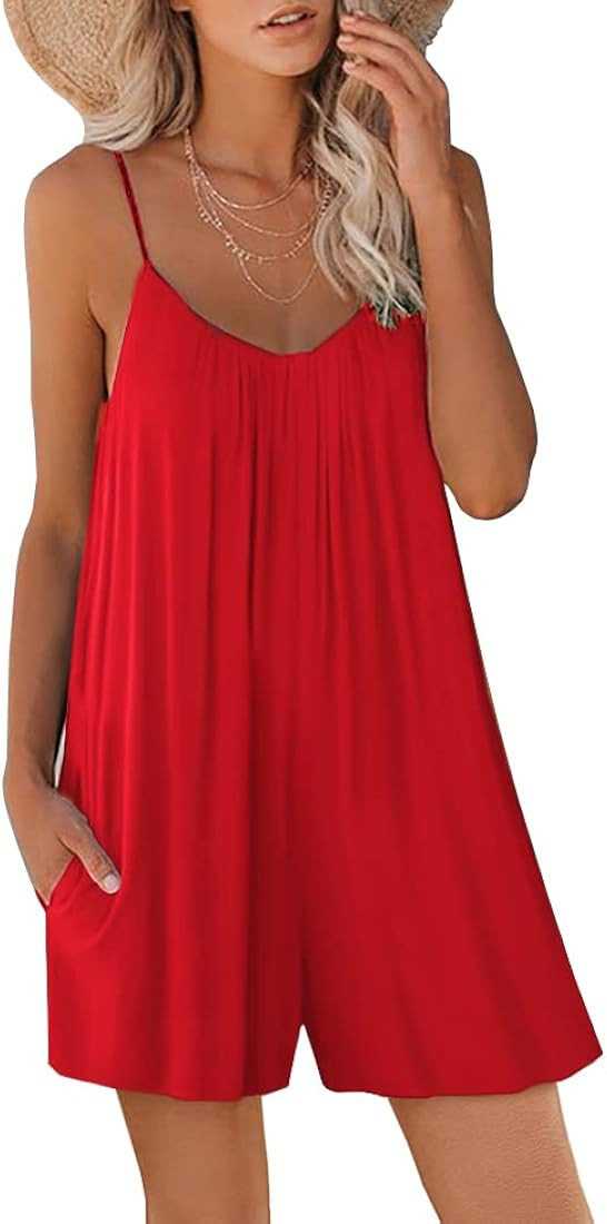 ZHUOFEI Women Casual Jumpsuits Summer Sleeveless Romper Shoulder Strap Loose Adjustable Stretchy ... | Amazon (US)