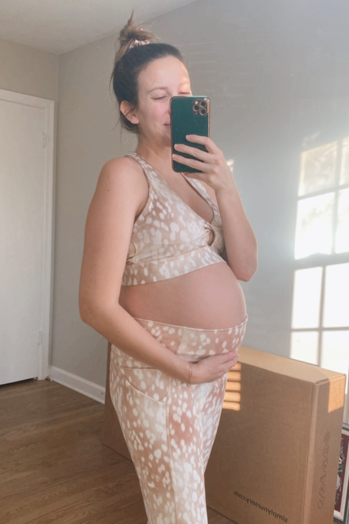 26 weeks pregnant second trimester sized up for pregnancy, friendly Fabletics, fitness off leisure leggings with sports bra  

#LTKbaby #LTKfit #LTKbump
