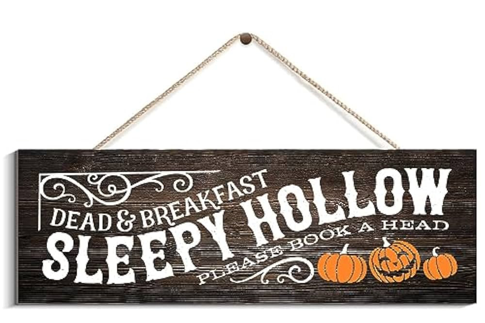 Rustic Wooden Door Hanging Sign A Halloween Dead And Breakfast Sleepy Hollow Home Decor Signs Mot... | Amazon (US)