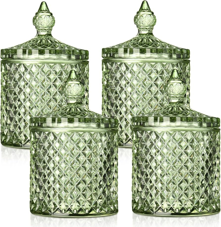 Aoriher 4 Pcs Crystal Glass Candy Jar Set with Lids Home Decorative Storage Jars for Apothecary, ... | Amazon (US)