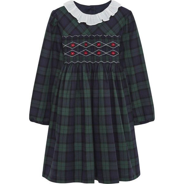 Charlotte Smocked Dress, Navy Tartan | Maisonette