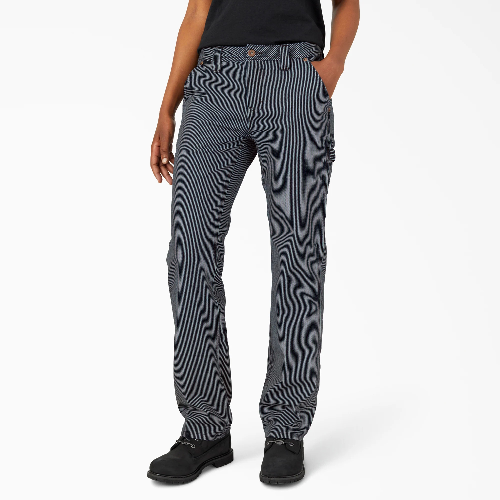 Dickies Women's FLEX Relaxed Fit Hickory Stripe Carpenter Pants in Rinsed Hickory Stripe size 14 | Dickies