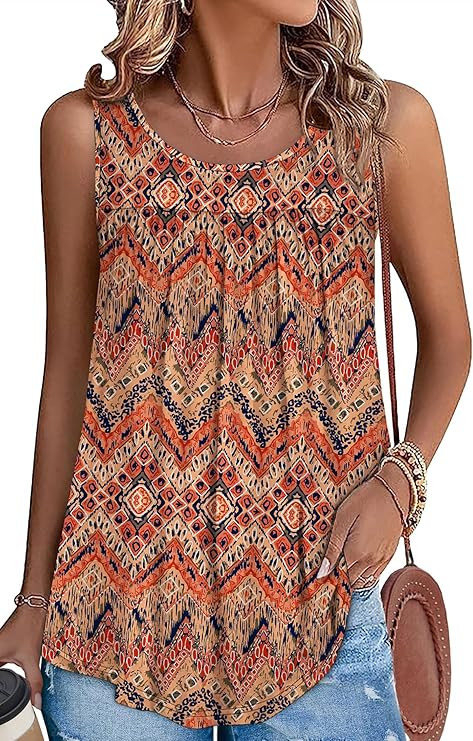 WEESO Tank Top for Women Summer Sleeveless Pleated Crewneck T Shirts Dressy Casual Beach Vacation... | Amazon (US)