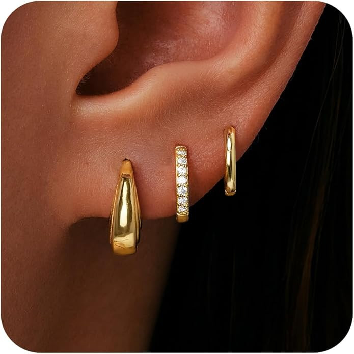 Inerney Gold Huggie Hoop Earrings Set for Women, Dainty Small Sterling Silver Earring Stacks Hypo... | Amazon (US)