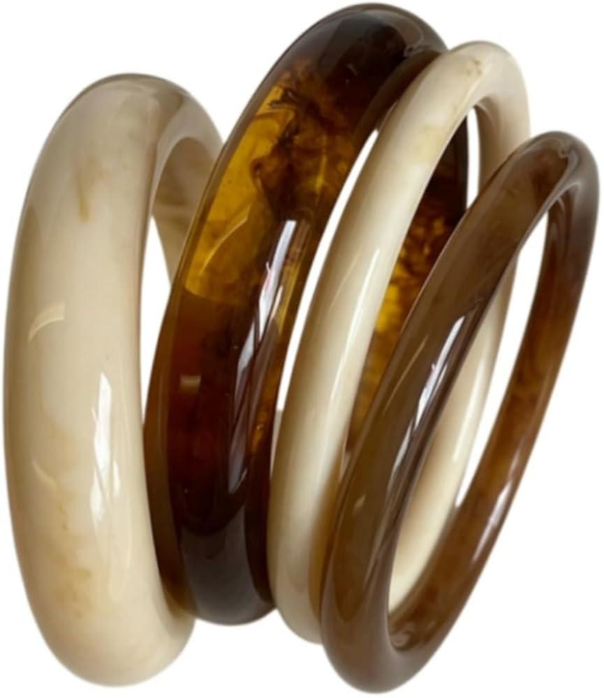 Resin Bangle Bracelets for Women, Glossy Round Stackable Bangles, Retro Acrylic Style Bracelets, ... | Amazon (US)