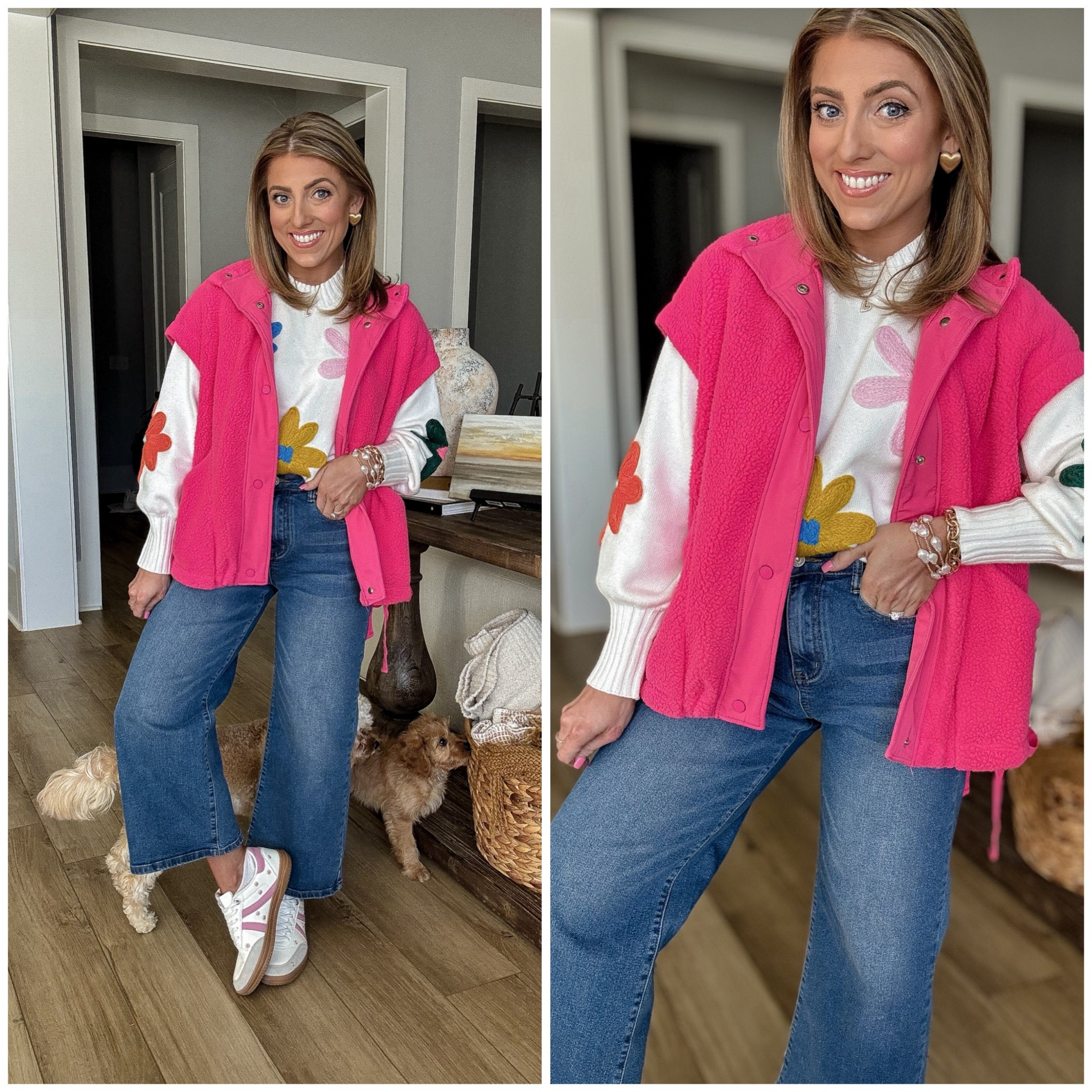 Bright, happy layers for today’s OOTD 💗✨
Head-to-toe Amazon fashion and I’m obsessed with how cheerful and fun this look feels. The cozy pink fleece vest adds the perfect pop of color, layered over the cutest statement sweater with bold floral details. Paired with my go-to wide leg Amazon jeans for a relaxed but polished fit and finished off with comfy Amazon sneakers that are perfect for everyday wear. This is one of those easy outfits that feels fun, comfortable, and totally put together — perfect for running errands, school drop-off, or casual days when you still want to feel cute.

amazon fashion finds, amazon outfit of the day, colorful outfit inspiration, bright casual outfit, amazon wide leg jeans, pink fleece vest outfit, layered winter to spring outfit, everyday amazon style, casual chic outfit, happy outfit vibes, affordable fashion finds

#amazonfashion #amazonootd #amazonfinds #outfitoftheday #colorfuloutfit #brightandhappy #casualstyle #everydayoutfit #layeredlook #widelegjeans #pinkoutfit #springlayers #affordablefashion #momstyle #fashioninspo