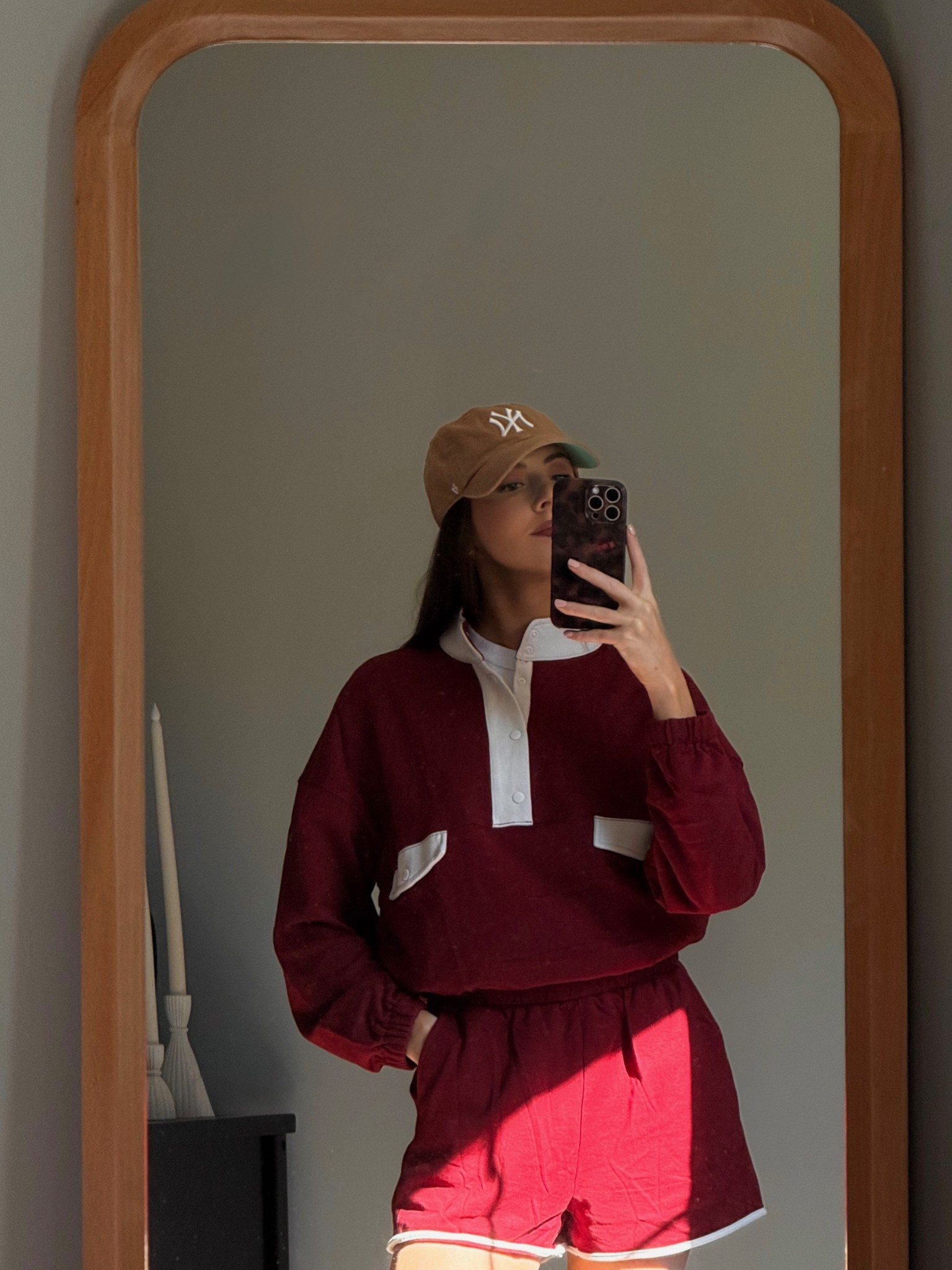 Oversized set, active set, 2 piece set, matching set, short set, sweatshirt set, sweatshirt short set, burgundy sweatshirt, burgundy activewear, activewear, casual outfit 

#LTKSeasonal #LTKSaleAlert #LTKActive