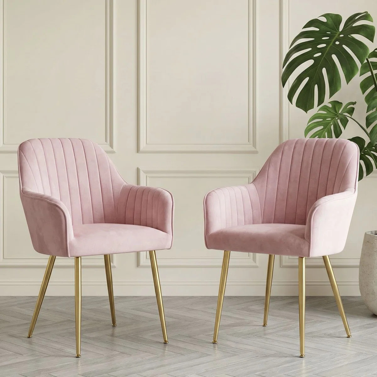 Aisaiah Velvet Fabric Upholstered Armchair, Modern Leisure Chair With Metal Legs (Set of 2) | Wayfair North America