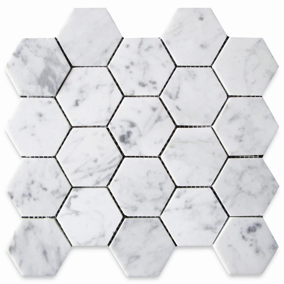 Stone Center Online Carrara White Marble 3 inch Hexagon Mosaic Tile Honed Kitchen Bath Wall Floor Ba | Amazon (US)