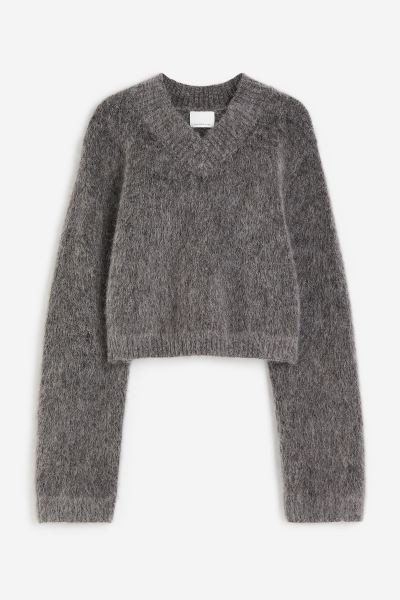 Cropped mohair-blend jumper - Dark grey - Ladies | H&M GB | H&M (UK, MY, IN, SG, PH, TW, HK)