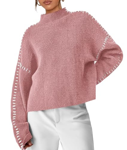 PRETTYGARDEN Women's Chunky Knit Sweaters 2025 Fall Long Sleeve Mock Neck Oversized Pullover Tops... | Amazon (US)