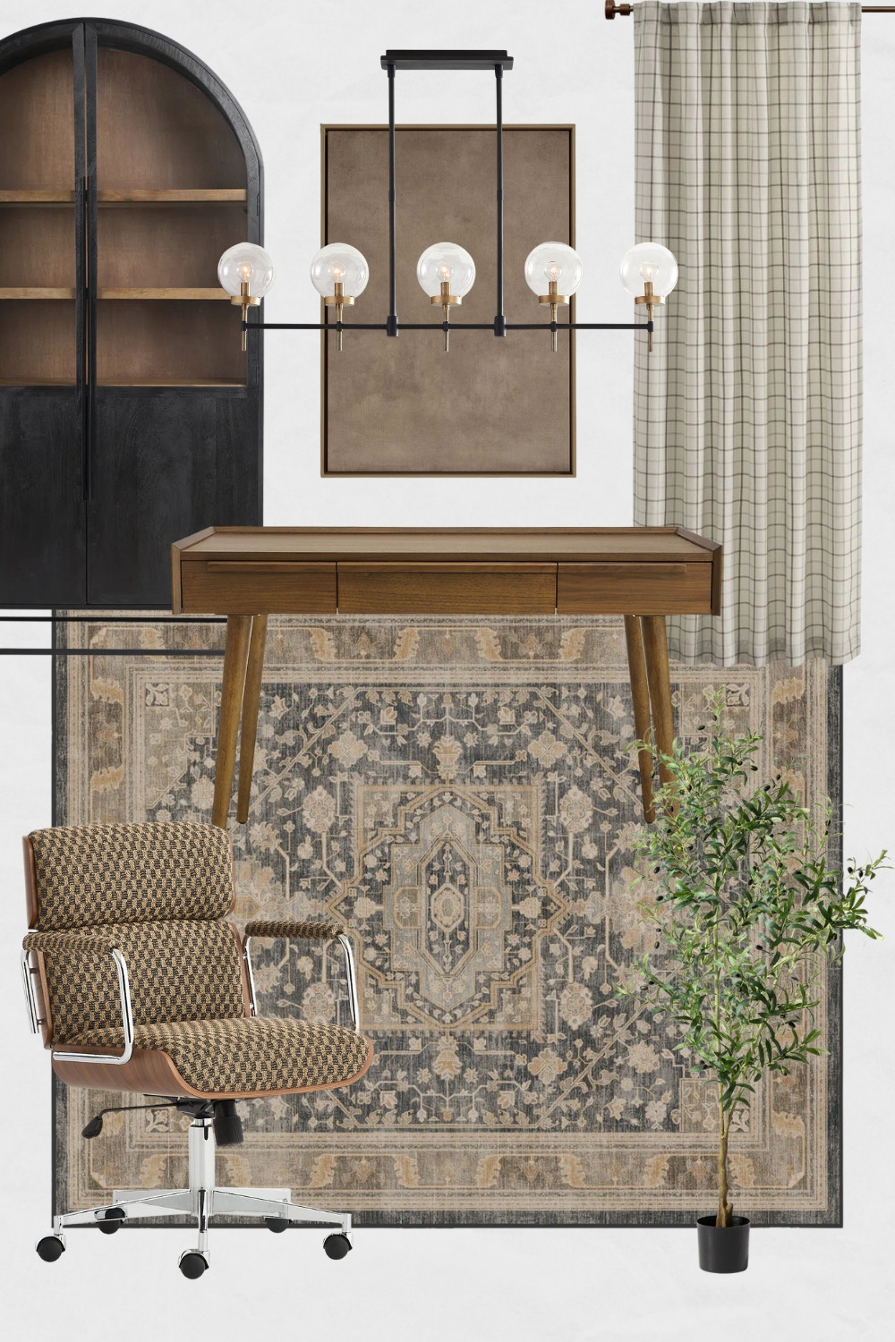 Transitional Home Office Moodboard, Modern Home Office Design Ideas, Home Office Decor, Arched Cabinets, Home Office Desk, Home Office Chair, Bold Home Office

#homeoffice #homeofficedecor #homeofficedesign #modernhomeoffice #homedecor  

 #LTKHome #LTKSaleAlert