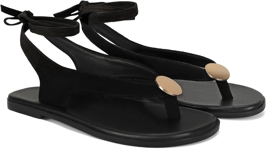 Flat Sandals for Women Strappy Sandals Comfortable Dressy Beach Flip Flop Slides Thong Sandals fo... | Amazon (US)