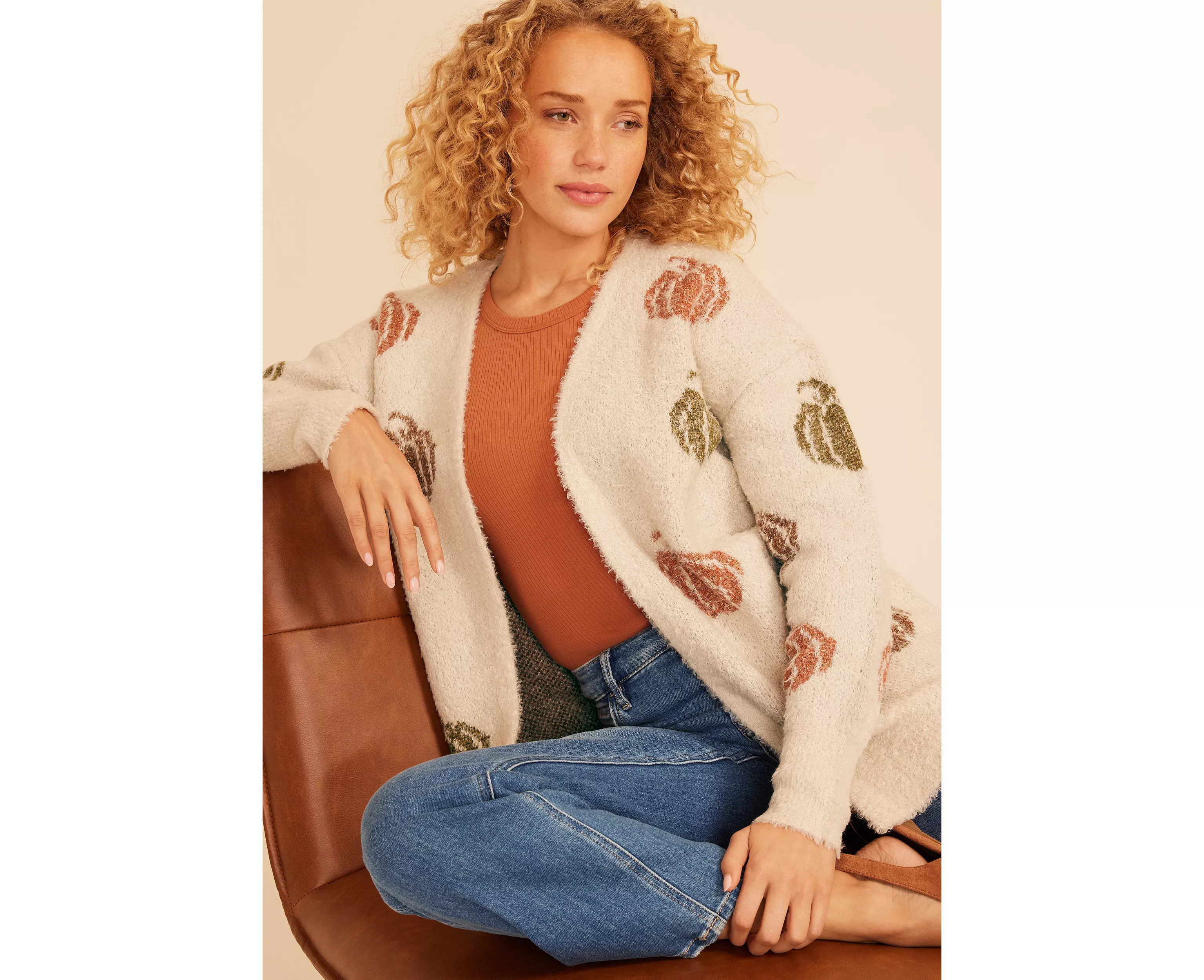 Metallic Pumpkin Open Front Cardigan | maurices | Maurices
