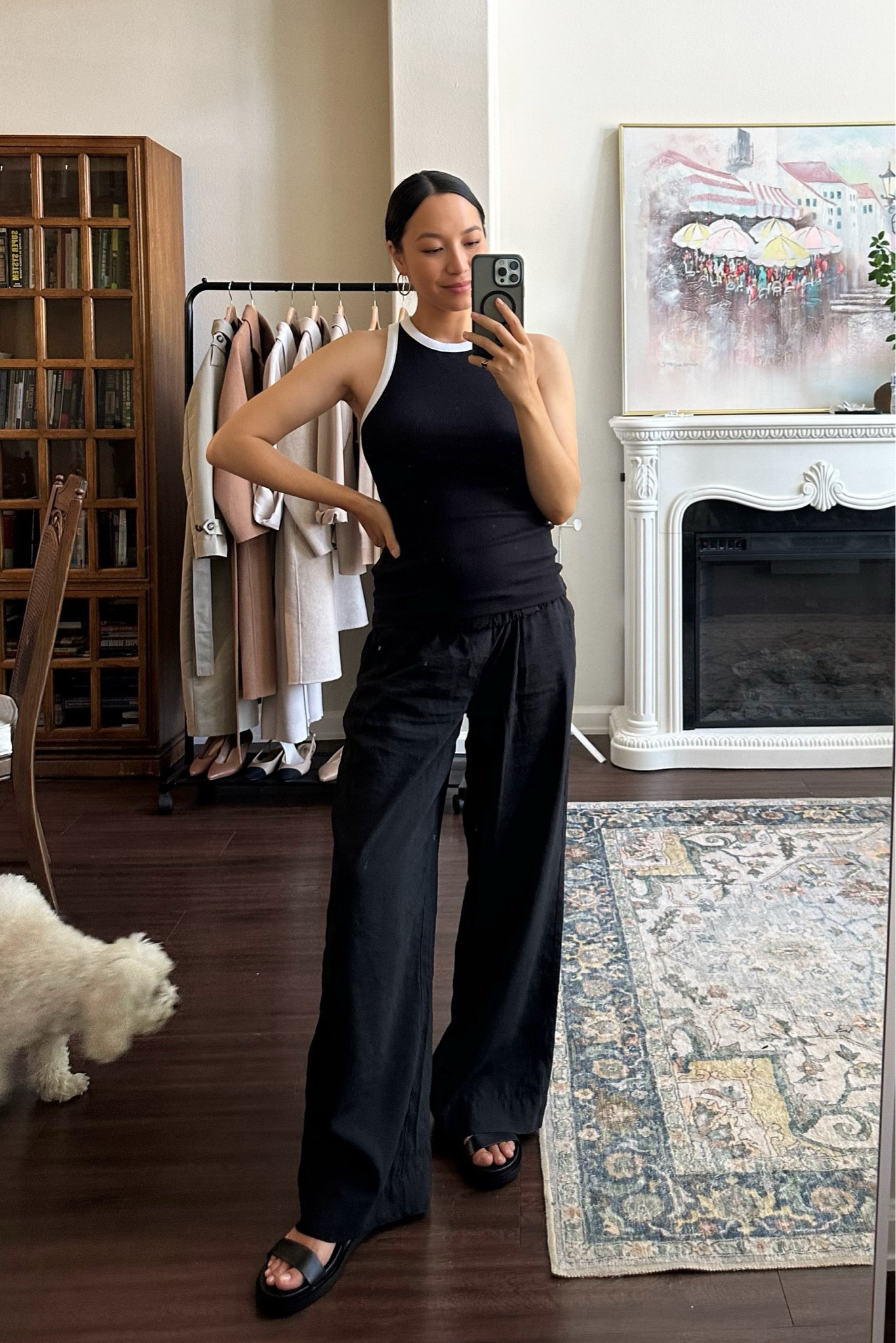 Casual all black spring/summer outfit/early bump friendly outfit (23 weeks)

Abercrombie tank - very stretchy, usual size is small but sized up to medium for pregnancy — on sale for 20% off this weekend 
Madewell pants xs - from last year 
Madewell chunky sandals tts - best for narrow feet - on sale for 25% off this weekend with code: LONGWEEKEND 


#LTKSaleAlert #LTKStyleTip #LTKFindsUnder100