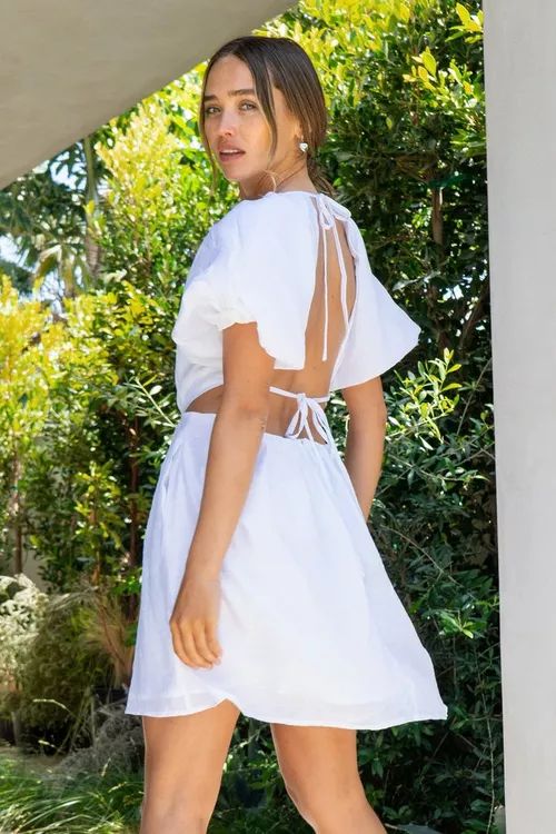 Linen Puff Sleeve Backless Dress | NastyGal (UK, IE)