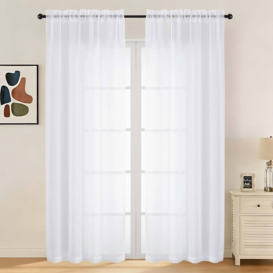 LIVEKID White Sheer Curtains 84 Inches Long 2 Panels - Light Filtering Breathable Voile Textured ... | Amazon (US)