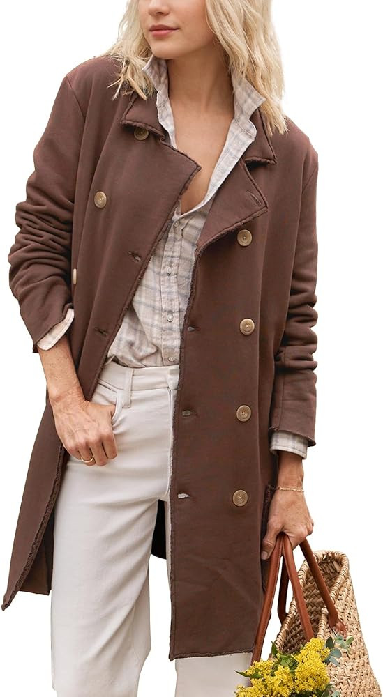 Ainangua Tipperary Trench Coat Women Double Breasted Lapel Long Coat Winter Fall Fashion Fleece J... | Amazon (US)