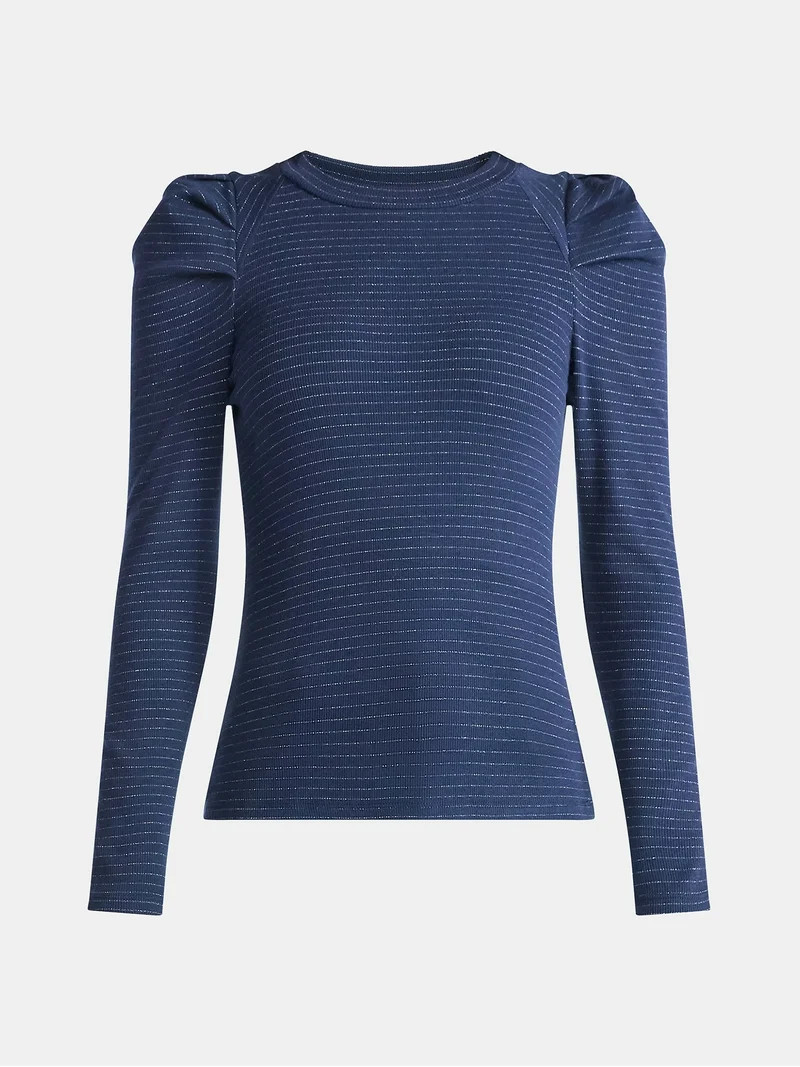 Time and Tru Women's Top with Long Puff Sleeves, Size XS-XXXL | Walmart (US)