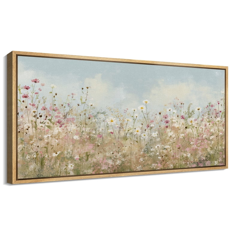 Large Framed Canvas Wall Art Summer Wildflowers Field Landscape Print for Living Room Decoration ... | Walmart (US)