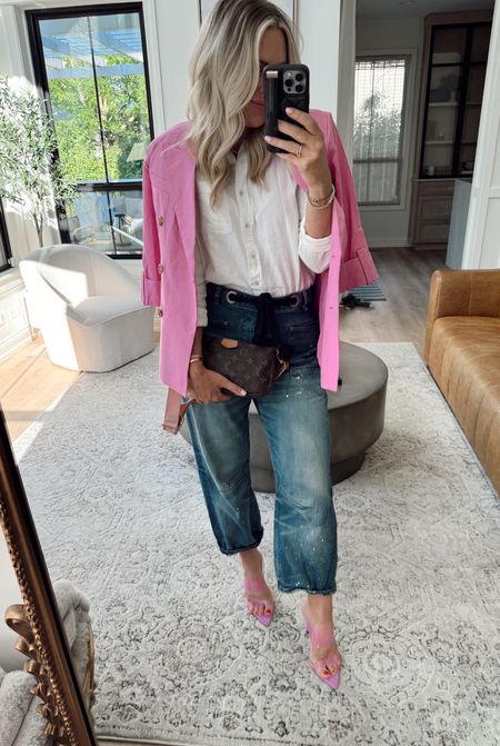 Summer outfit! Such a good blazer and under $40! 
Linen top from Target! Wearing smalls.

Summer outfit. Affordable fashion. Pink. Summer style. Baggy jeans. 

#LTKStyleTip #LTKFindsUnder50 #LTKSeasonal