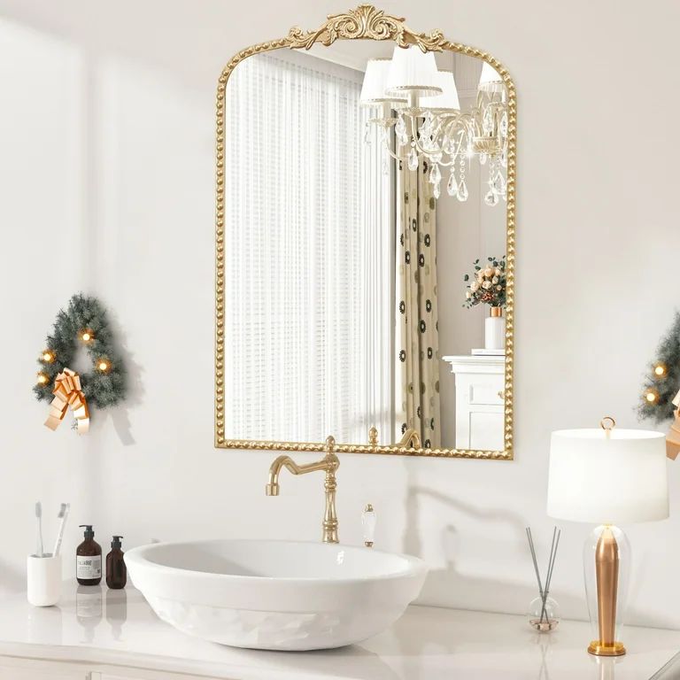 TBKLEY Arched Wall Mirror for Bathroom, 20"x30" Metal Beaded Frame Decorative Accent Mirror, Baro... | Walmart (US)