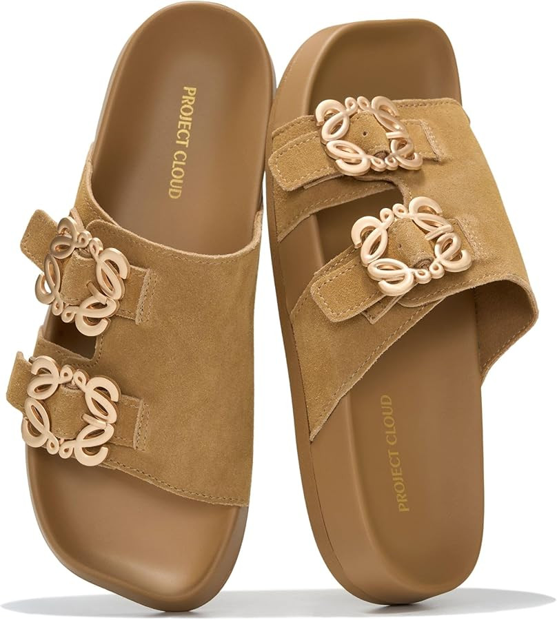 Project Cloud 100% Genuine Leather Womens Sandals Dressy - Lightweight & Non-Slip Women's Flats S... | Amazon (US)