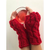 Red Fingerless Gloves, Hand Knitted Arm Warmers, Hand Warmers in Red, Women's Wrist Warmers | Etsy (US)