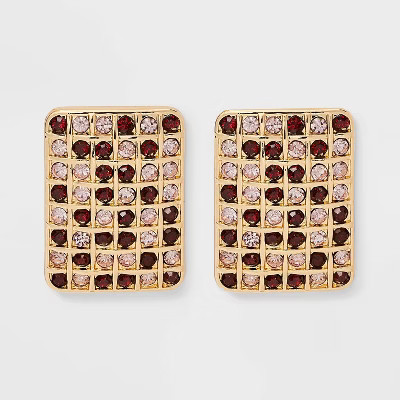 Rhinestone Embedded Rectangle Button Earrings - A New Day™ | Target