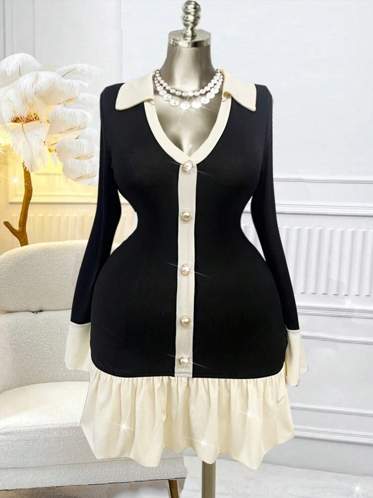 Celure Plus Size Women Contrasting Color Block Dress, Casual Everyday Wear | SHEIN