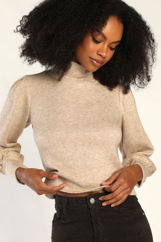 Hometown Glory Beige Heather Cropped Balloon Sleeve Top | Lulus (US)