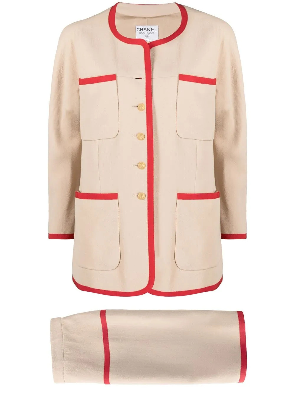 CHANEL Pre-Owned 1980s collarless two-piece skirt suit - Neutrals | Farfetch Global