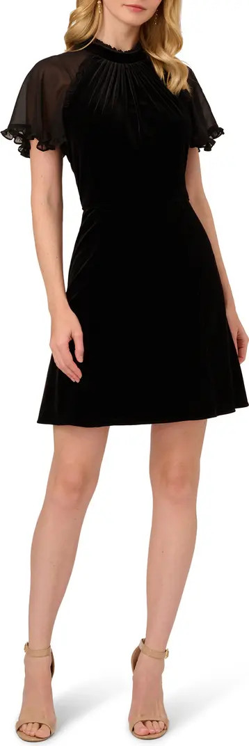 Adrianna Papell Ruffle Chiffon Sleeve Velvet Sheath Dress | Nordstrom | Nordstrom