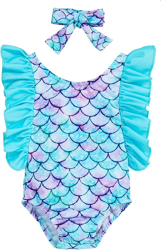 Baby Girls Sister Ruffle Stripe Swimsuit Twins Matching Swimwear Rainbow Print Bathing Suit Onesie | Amazon (US)
