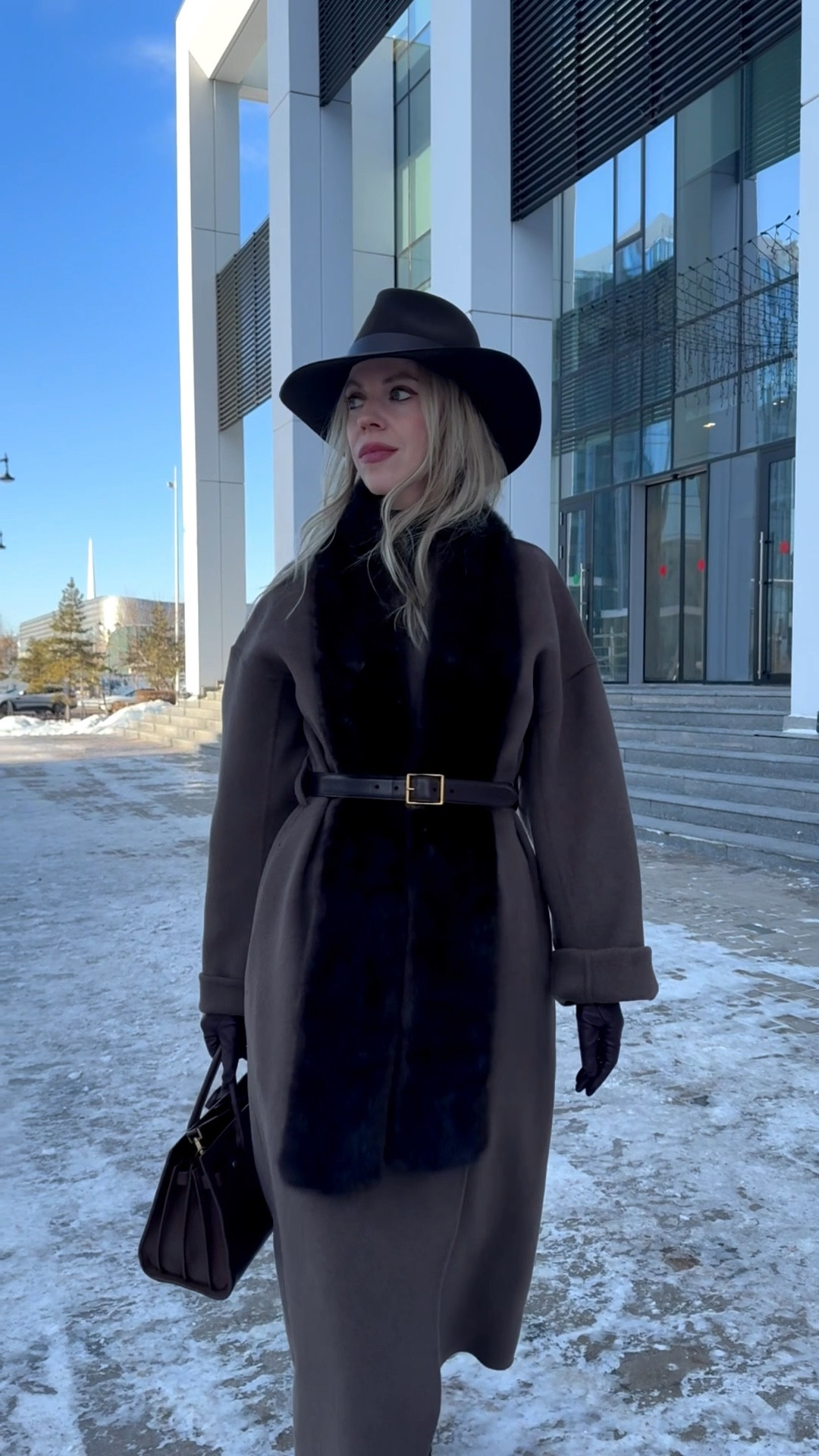 Brown wool coat, dark brown fur scarf, dark brown wool hat, chocolate brown leather belt, fur scarf winter outfit 

#LTKSeasonal #LTKFindsUnder100 #LTKOver40