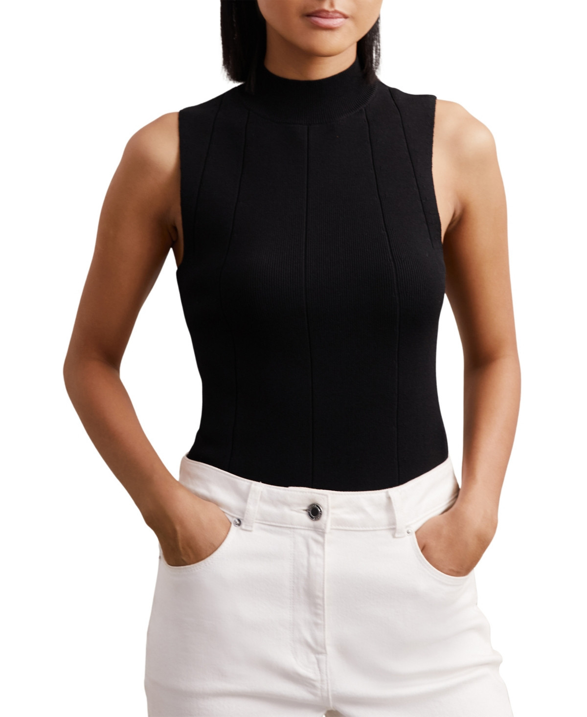 Reiss Women's Milan Mock Neck Sleeveless Ribbed Sweater - Black | Macy's