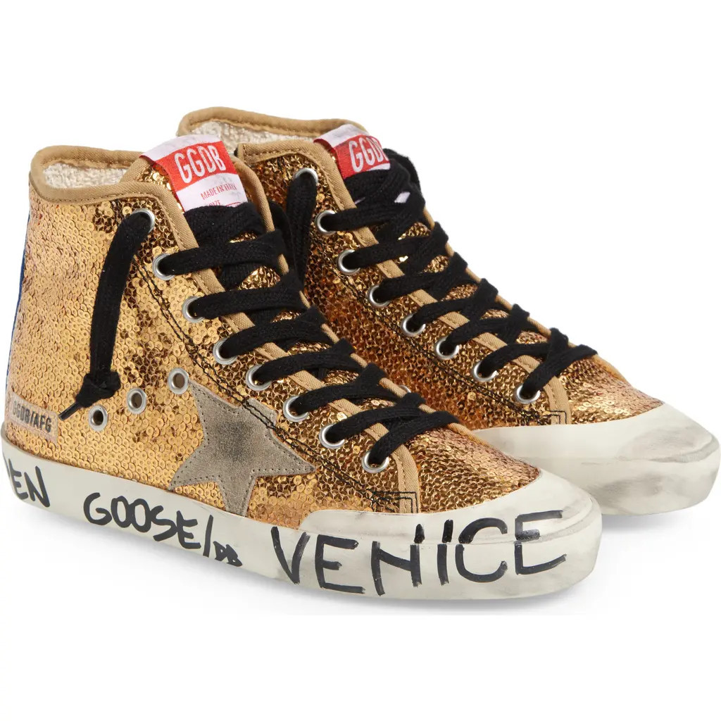 Golden Goose Francy Penstar Sequin High Top Sneaker in Gold/Ice/Bluette at Nordstrom, Size 5Us | Nordstrom