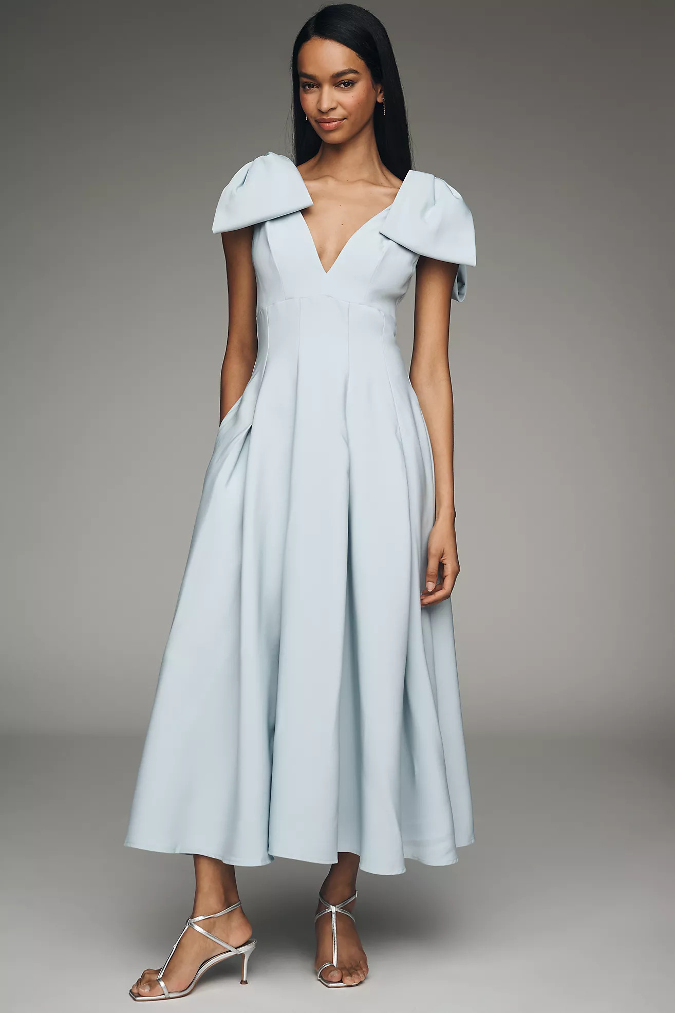 Mac Duggal Ieena Crepe V-Neck Midi Dress | Anthropologie (US)