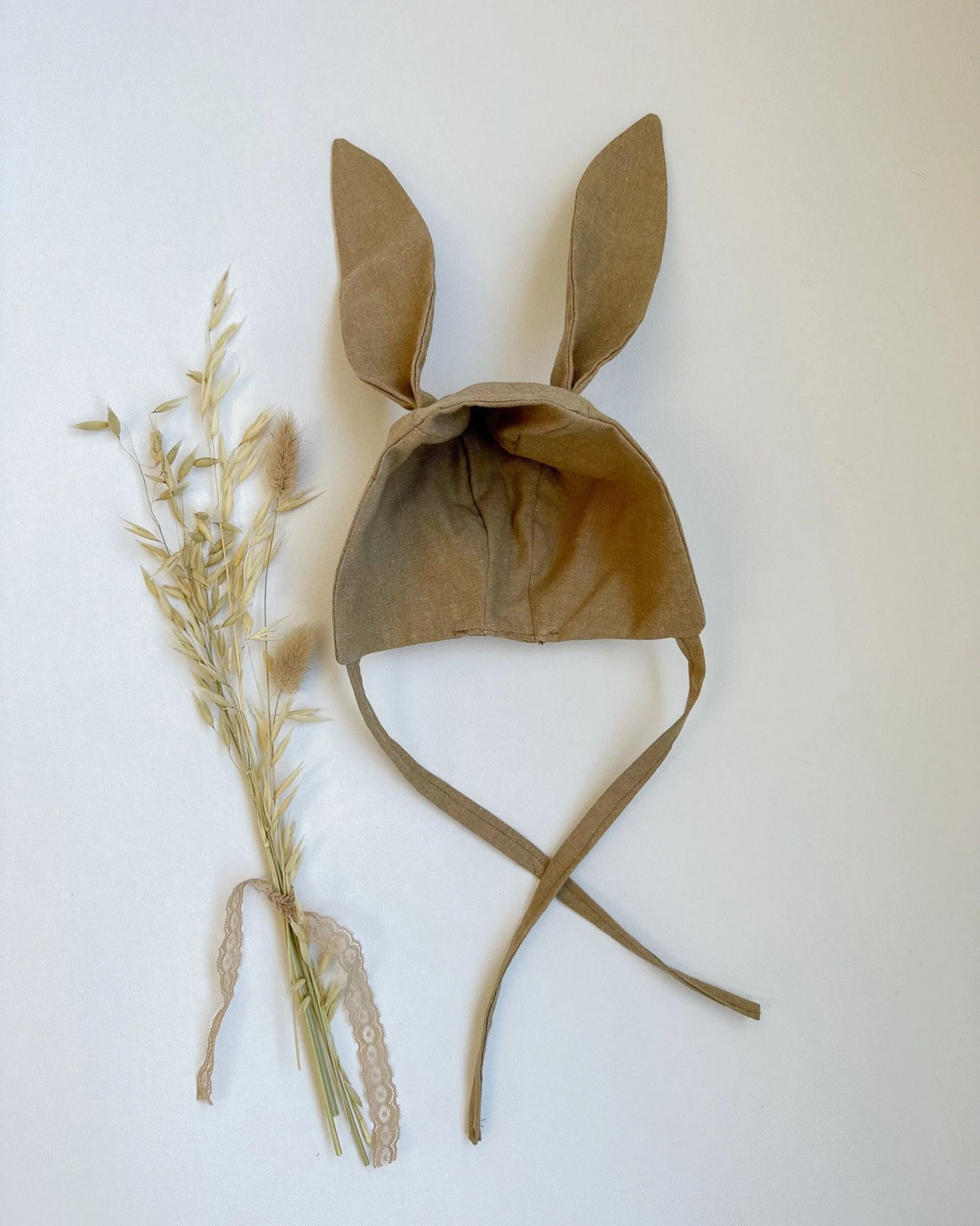 Bunny Ear Bonnet- Handmade, Tan Soft Linen- Spring Easter Hat- Newborn Photoshoot Prop- 0-3 Month... | Etsy (US)
