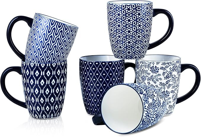 Selamica 16 oz Porcelain Coffee Mugs Set, Ceramic Tea Cup with Handle, dishwasher, oven, microwav... | Amazon (US)