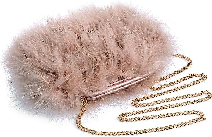 Women Marabou Feather Clutch Bag Evening Handbag with Detachable Chain Strap Wedding Cocktail Par... | Amazon (US)