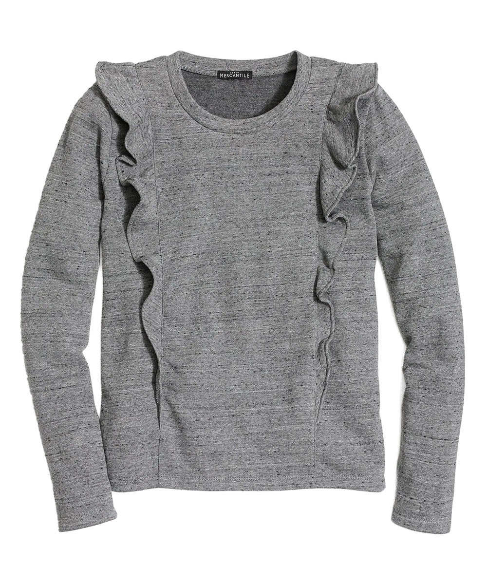 Gray Ruffle Crewneck Sweater - Women | zulily