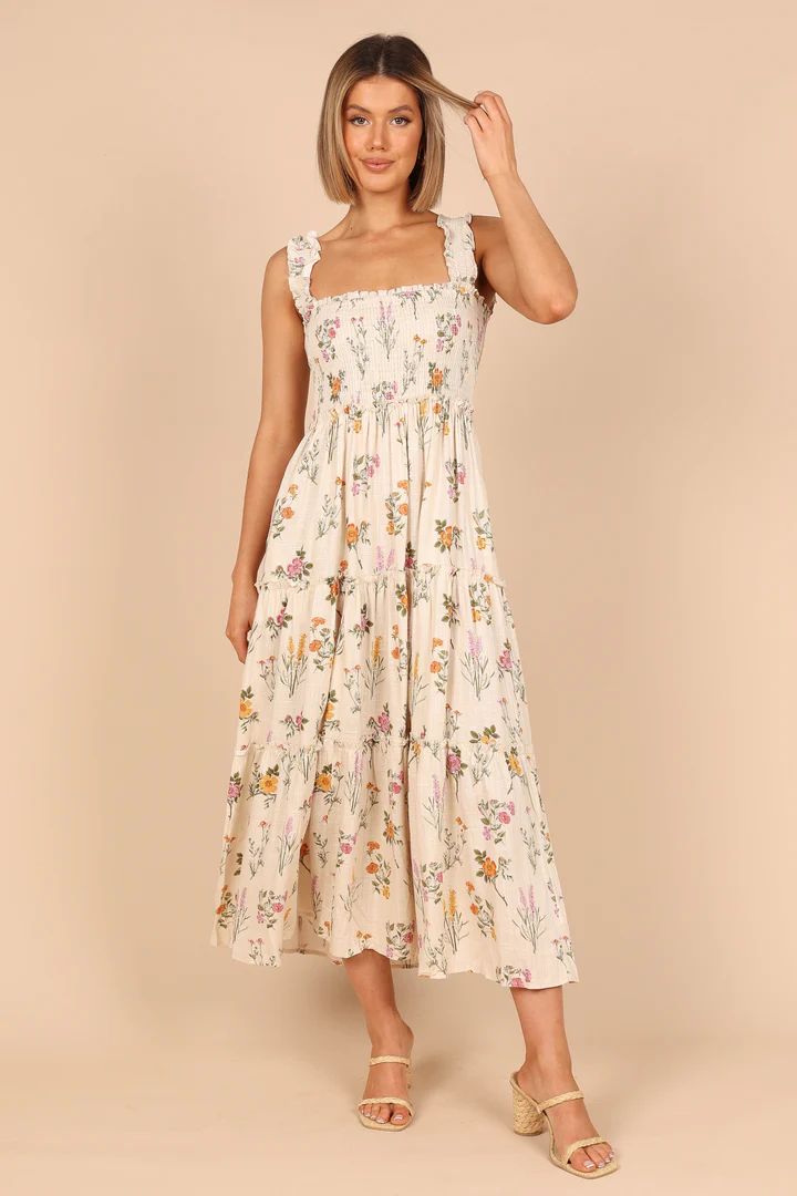 August Shirred Maxi Dress - Beige Floral | Petal & Pup (AU)