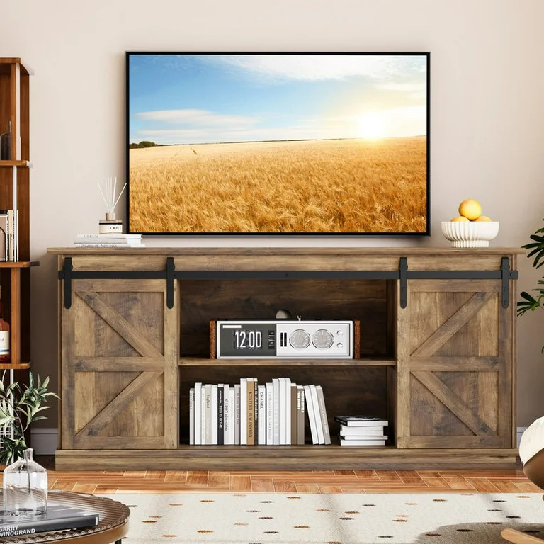Homall TV Stand for 65 Inch TV, Storage Cabinet with Sliding Barn Door, Entertainment Center,Rust... | Walmart (US)