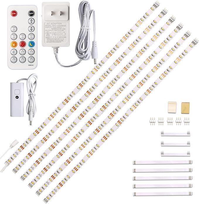 WOBANE Under Cabinet LED Lighting kit, 6 PCS LED Strip Lights with Remote Control Dimmer and Adap... | Amazon (US)