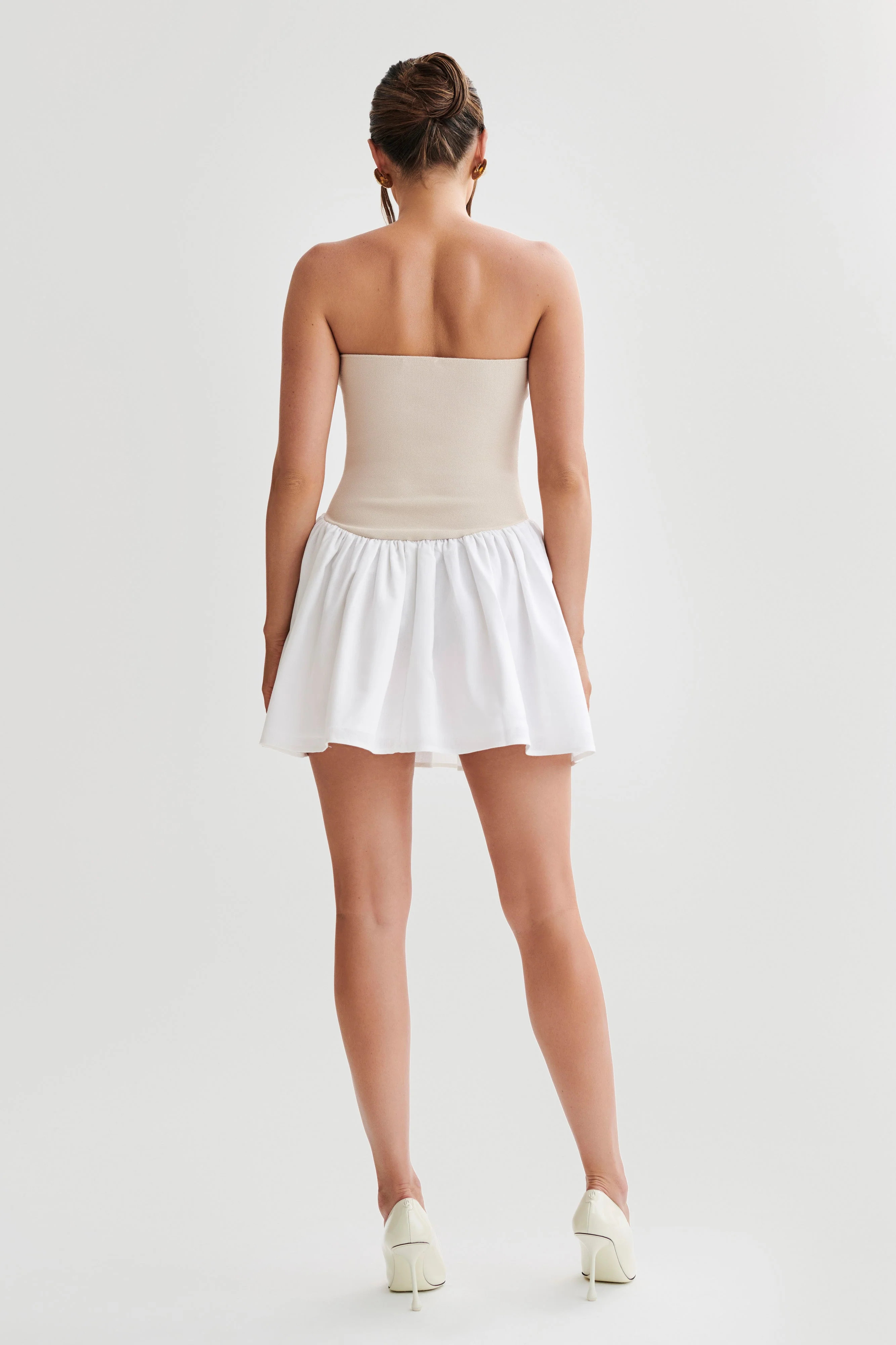 Hannah Knit And Linen Mini Dress - Natural/White | MESHKI US
