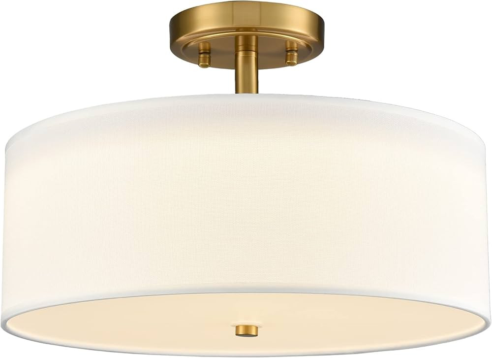 TEENYO Dimmable Gold Semi Flush Mount Ceiling Light with Drum Shade Ceiling Light Fixture 30W 300... | Amazon (US)