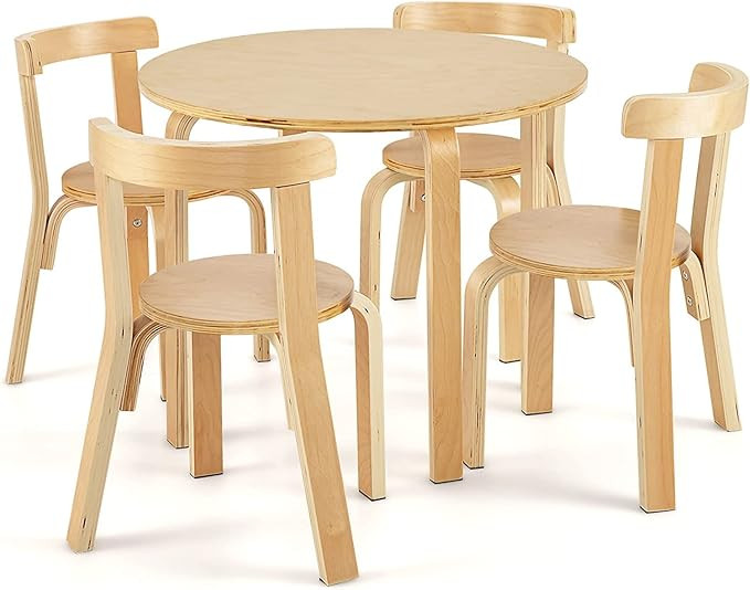 HONEY JOY Kids Table and Chair Set, Bentwood Toddler Round Table and 4 Chairs for Craft Art, Buil... | Amazon (US)