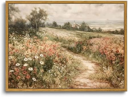 OIQArtOIQ Framed Canvas Wall Art,Vintage Decor,Landscape Nature Country Wildflower Paintings Farm... | Amazon (US)